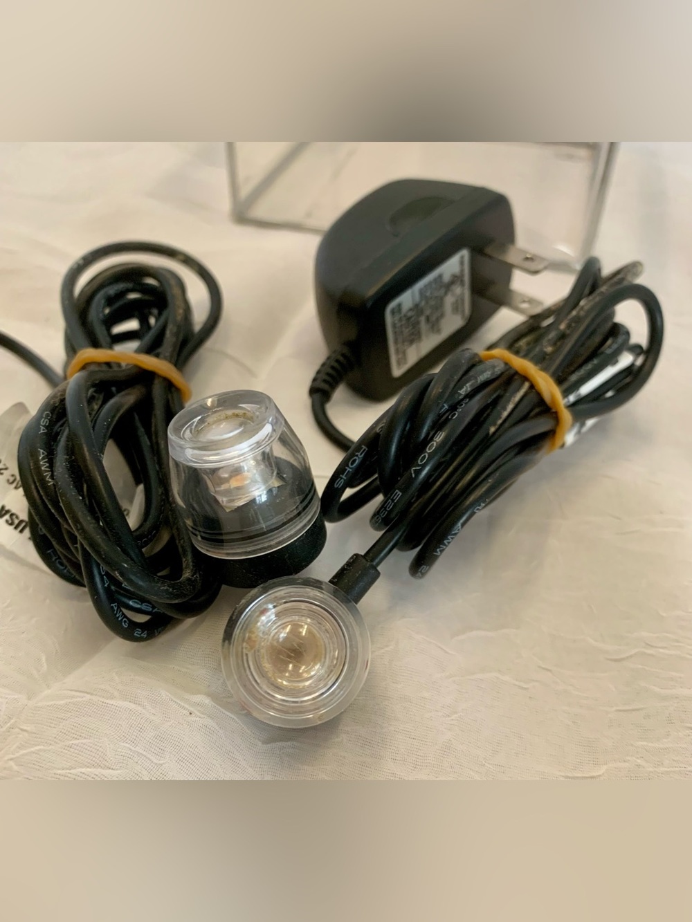 Set of two Clear LED Accent Lights with suction cups. Under water. Power Adapter